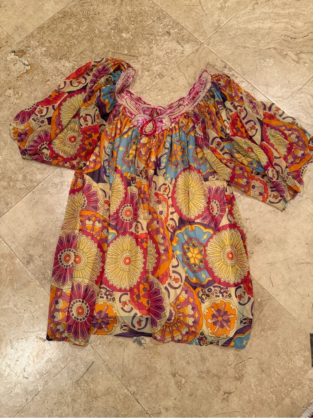 lola Multicolor Floral Medallion Tunic  Pink, Yellow, Blue, Orange
